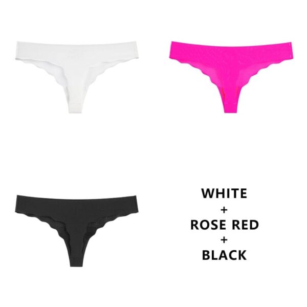 Kinky Cloth White+Rose Red+Black / S / 3pcs 3PCS/Set Seamless T-Back Panties