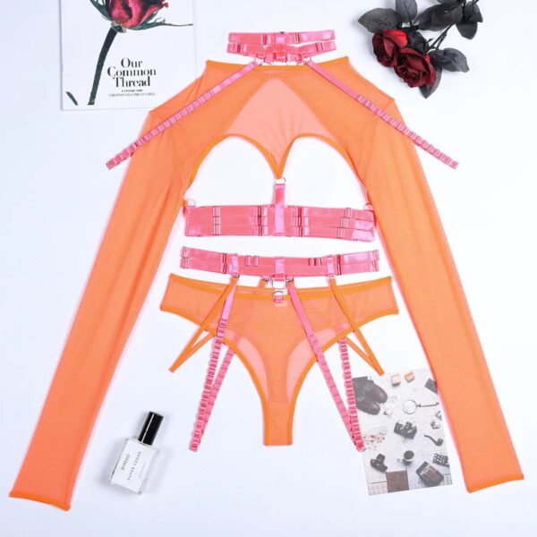 Kinky Cloth Orange pink / S 4-Piece Gothic Lingerie Set