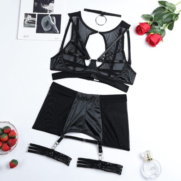 Kinky Cloth Black / S 5-Piece Mesh Lingerie Set