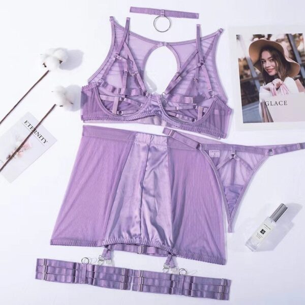 Kinky Cloth Purple / S 5-Piece Mesh Lingerie Set