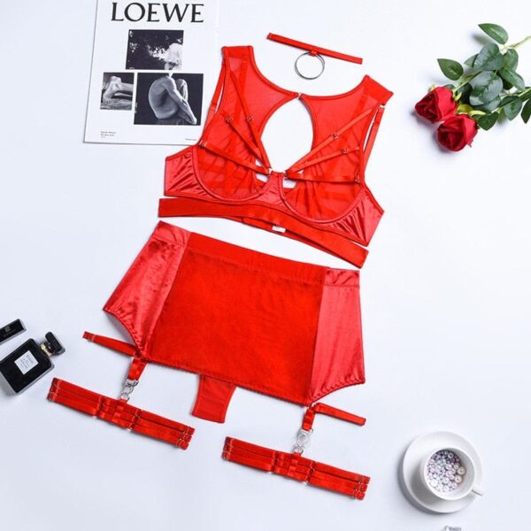 Kinky Cloth Red / S 5-Piece Mesh Lingerie Set