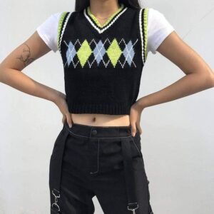 Kinky Cloth 200000790 90s Plaid Knitted Sweater Vest