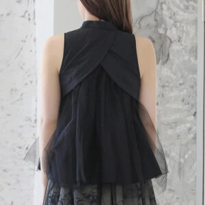 Black Pleated Mesh Sleeveless Blouse | Buy Online | Kinky Cloth