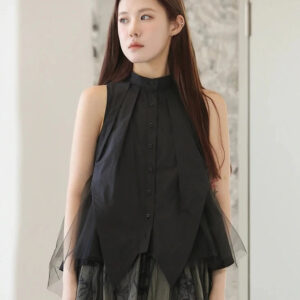 Black Pleated Mesh Sleeveless Blouse | Buy Online | Kinky Cloth