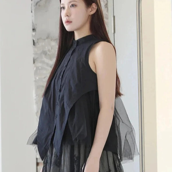 Black Pleated Mesh Sleeveless Blouse | Buy Online | Kinky Cloth