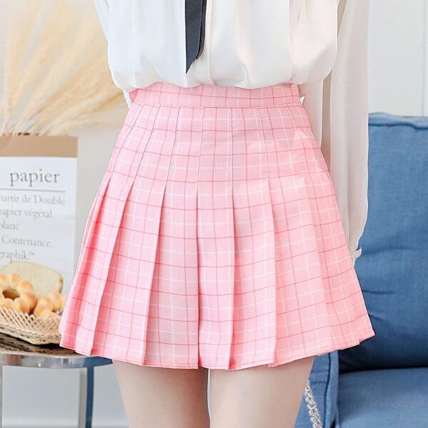 Kinky Cloth Pink Plaid / XS A-line Pleated Plaid Skirt