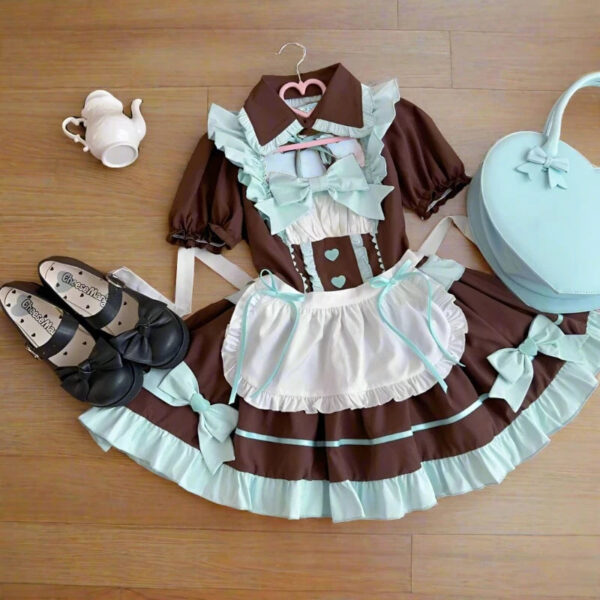 Kinky Cloth Brown / S Anime Lolita Maid Dress Set