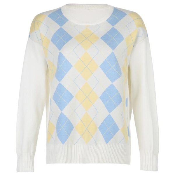 Kinky Cloth 200000373 White / S Argyle Plaid Loose Knitted Sweater