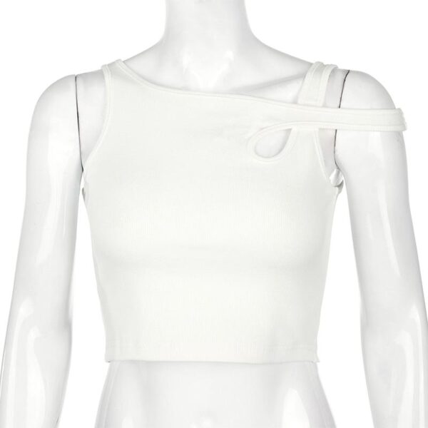 Kinky Cloth 200000790 Asymmetrical Ribbed White Crop Tank Top