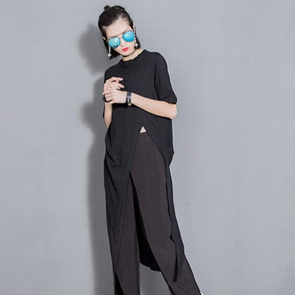 Kinky Cloth Asymmetrical Vent Long T-Shirt