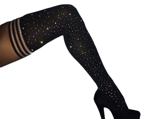 Kinky Cloth Socks Black/ White Stripes Athletic Rhinestone Thigh High Socks