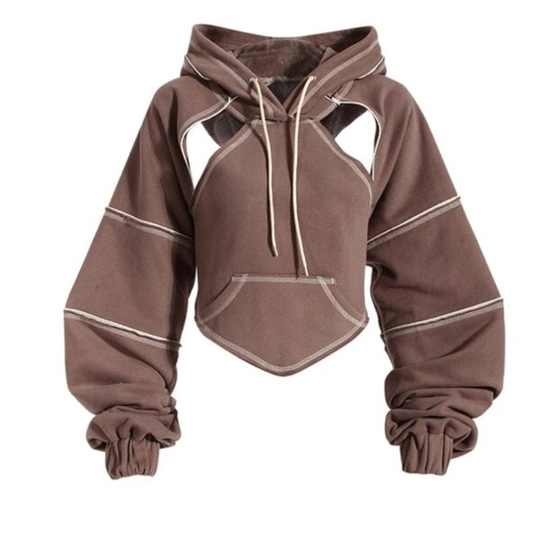 Kinky Cloth Brown / S Back Bow Irregular Cut-out Hoodies