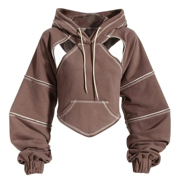 Kinky Cloth Back Bow Irregular Cut-out Hoodies