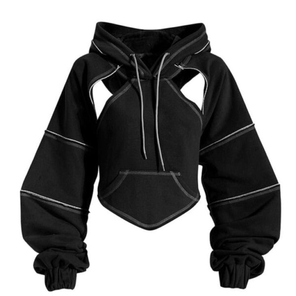 Kinky Cloth Back Bow Irregular Cut-out Hoodies