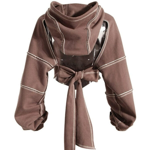 Kinky Cloth Back Bow Irregular Cut-out Hoodies