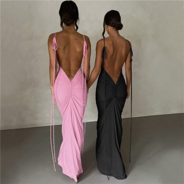 Kinky Cloth Backless Ruched Maxi Dress