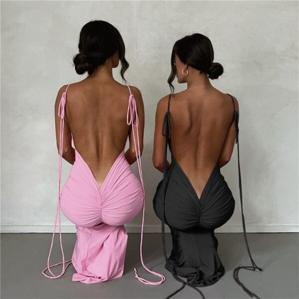 Kinky Cloth Backless Ruched Maxi Dress