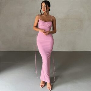 Kinky Cloth Pink / S Backless Ruched Maxi Dress