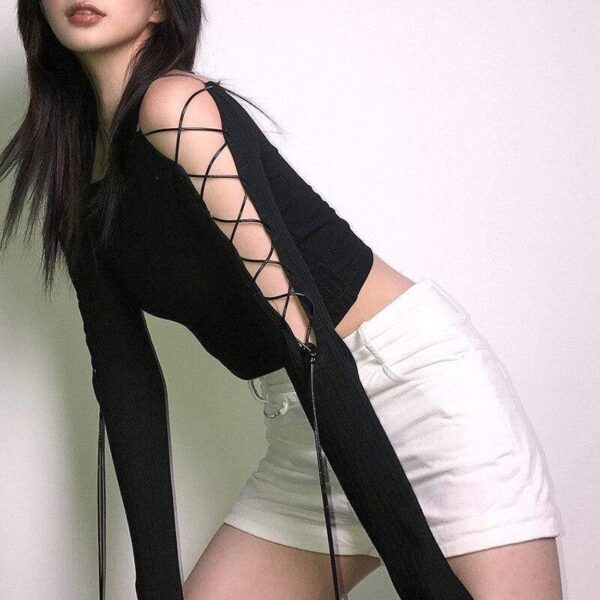 Kinky Cloth 201240203 Bandage Arm Lace Up Rib Top