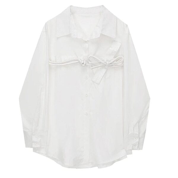 Kinky Cloth White / S Bandage Bow Loose Blouse