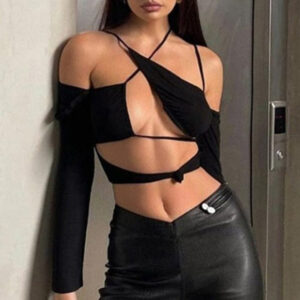 Kinky Cloth Bandage Hollow Out Crop Top