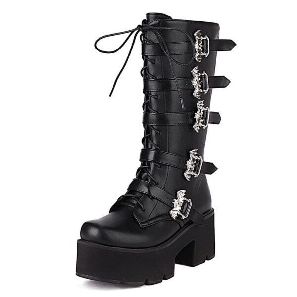 Kinky Cloth PU Leather / 35 / China Bat Belt Buckle Combat Boots