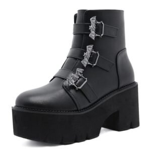 Kinky Cloth Black / 35 Bat Demonia Strap Platform Boots