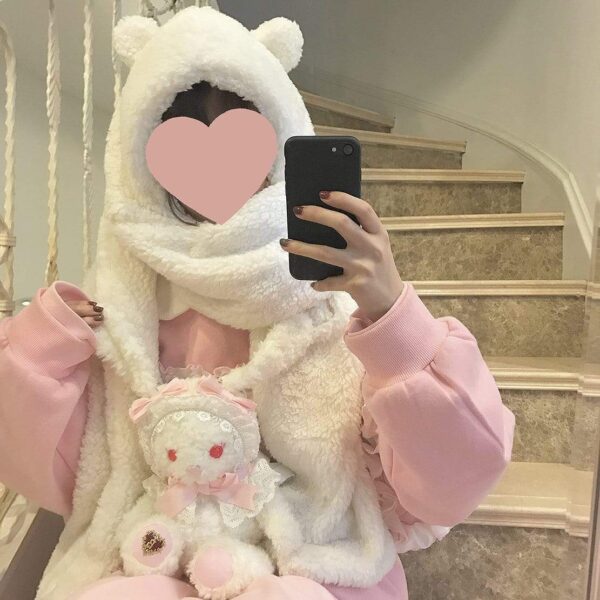 Kinky Cloth 200000447 Bear Plush Hooded Scarves