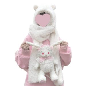 Kinky Cloth 200000447 White / One Size Bear Plush Hooded Scarves