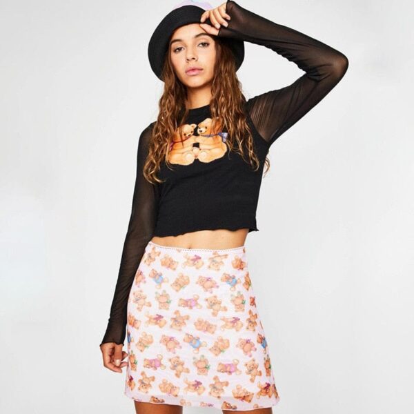 Kinky Cloth Bear Print Pink Pencil Skirt