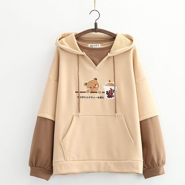 Kinky Cloth Khaki / M Bear Pullover Hoodies