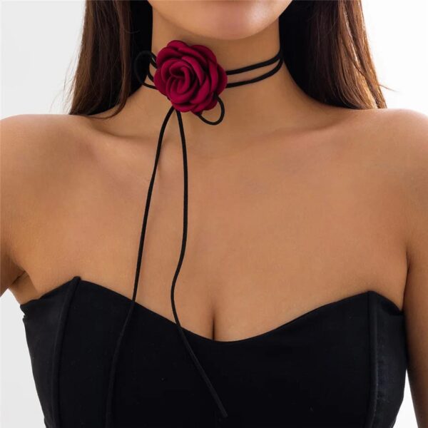 Kinky Cloth Red Color 1 Big Flower Clavicle Chain Necklace