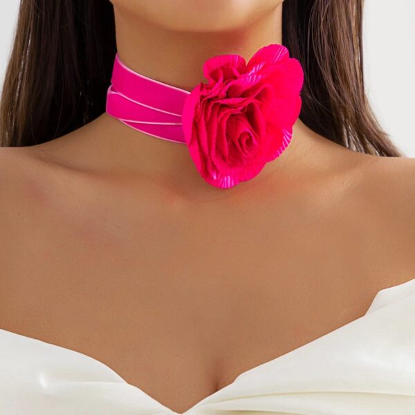 Kinky Cloth Rose Red 2 Big Flower Clavicle Chain Necklace