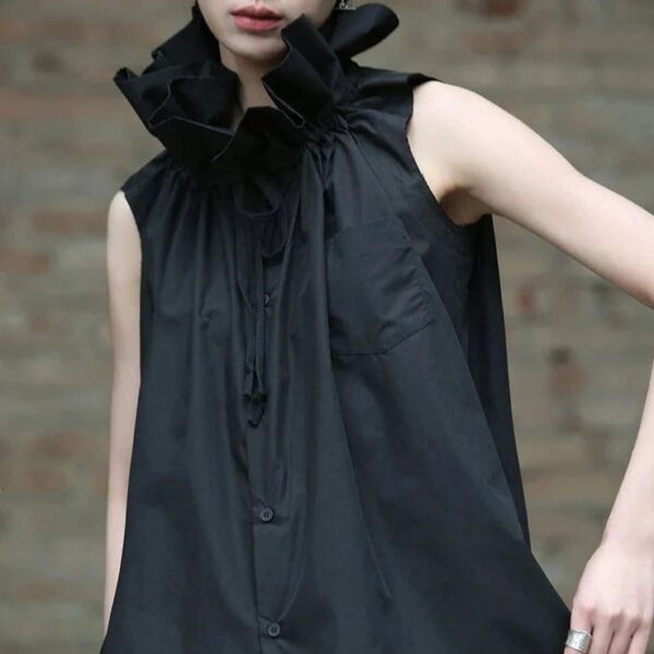 Kinky Cloth Back / S Big Ruffles Sleeveless Blouse