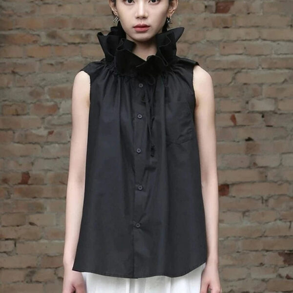 Kinky Cloth Big Ruffles Sleeveless Blouse