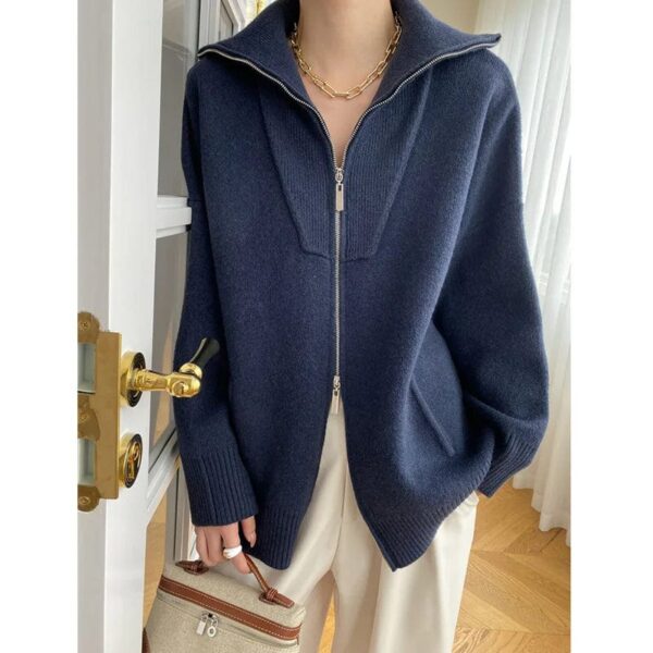 Kinky Cloth Navy Blue / One Size Big Size Knit Cardigan Sweater