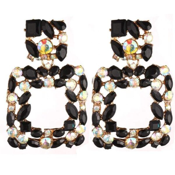 Kinky Cloth 200000168 Black Big Square Drop Crystal Earrings