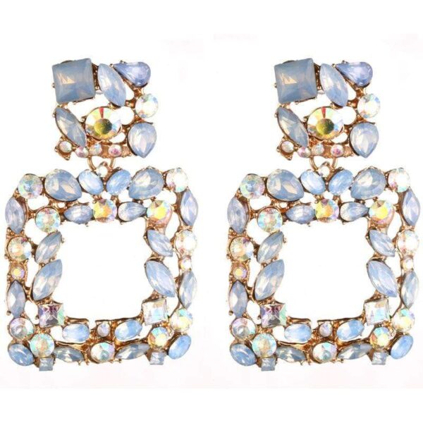 Kinky Cloth 200000168 Blue Big Square Drop Crystal Earrings