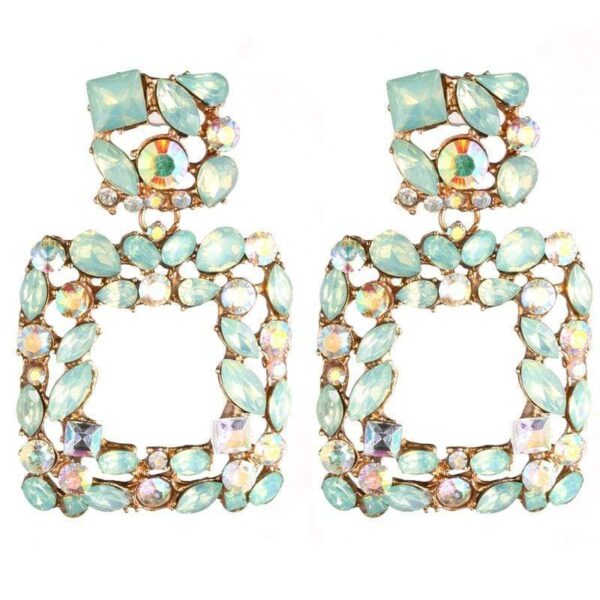 Kinky Cloth 200000168 Green Big Square Drop Crystal Earrings