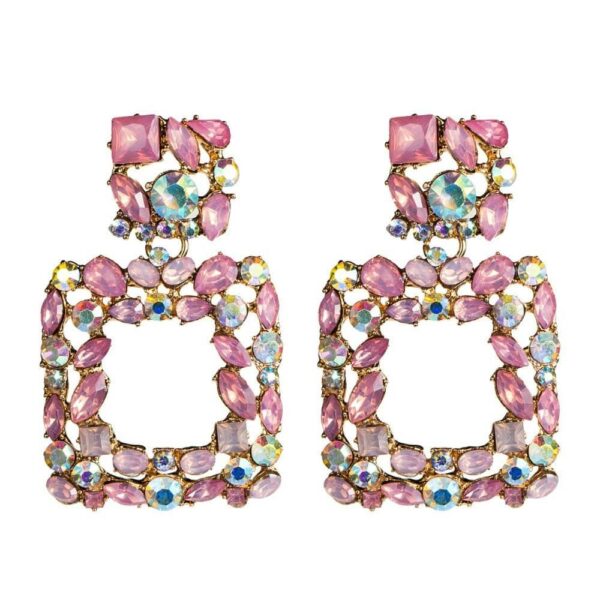 Kinky Cloth 200000168 Pink Big Square Drop Crystal Earrings