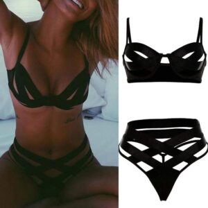 Kinky Cloth Black / S Black Bandage Swimsuit Set