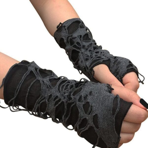 Kinky Cloth Black Broken Slit Fingerless Gloves