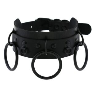 Kinky Cloth Black Black Circle Leather Choker