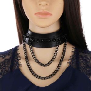 Kinky Cloth 200000162 Black Double Chain Spikes Large Choker