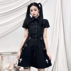 Kinky Cloth Black without Tie / XXL Black Emo Dress with Tie