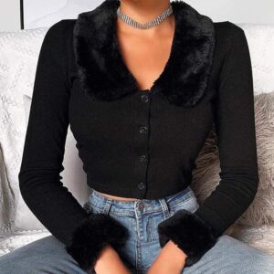 Kinky Cloth 200000791 Black / S Black Fluffy Turn-Down Collar Top