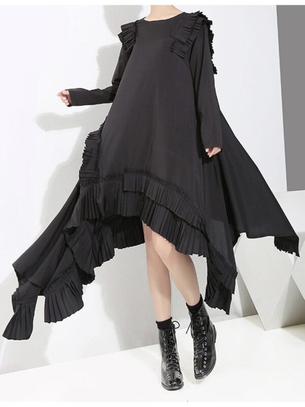 Kinky Cloth Black Irregular Hem Ruffles Dress