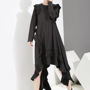 Kinky Cloth Black Irregular Hem Ruffles Dress