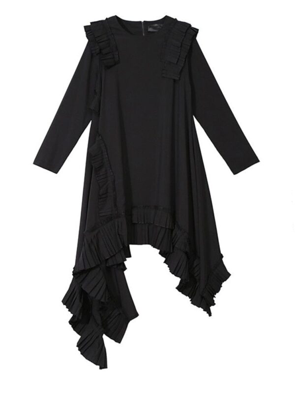 Kinky Cloth Black Irregular Hem Ruffles Dress