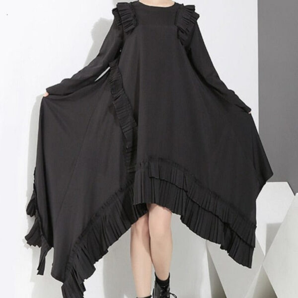 Kinky Cloth Black Irregular Hem Ruffles Dress